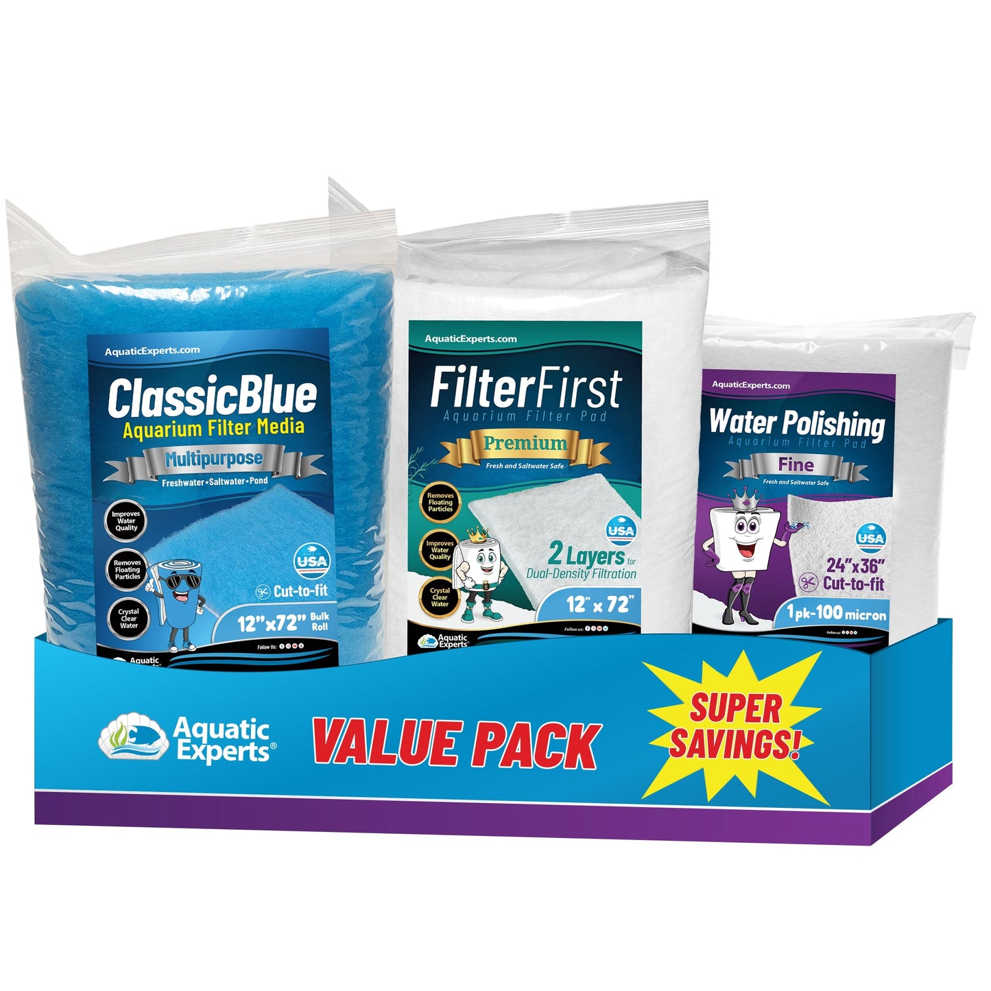 ClassicBlue Aquarium Filter Pad Roll Blue White Bonded Cut to Fit Bulk | Aquatic Experts
